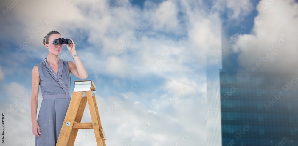 Composite image of businessman looking on a ladder