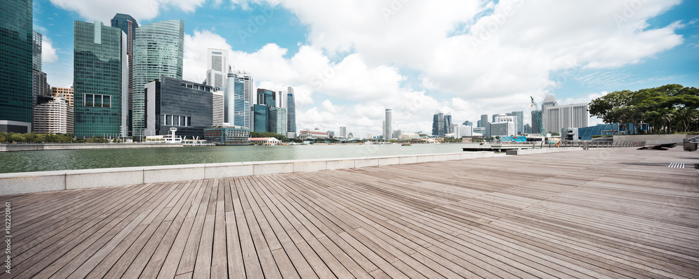 empty floor with modern buildings