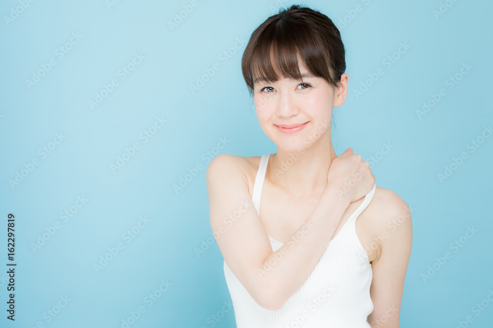 attractive asian woman beauty image on blue background