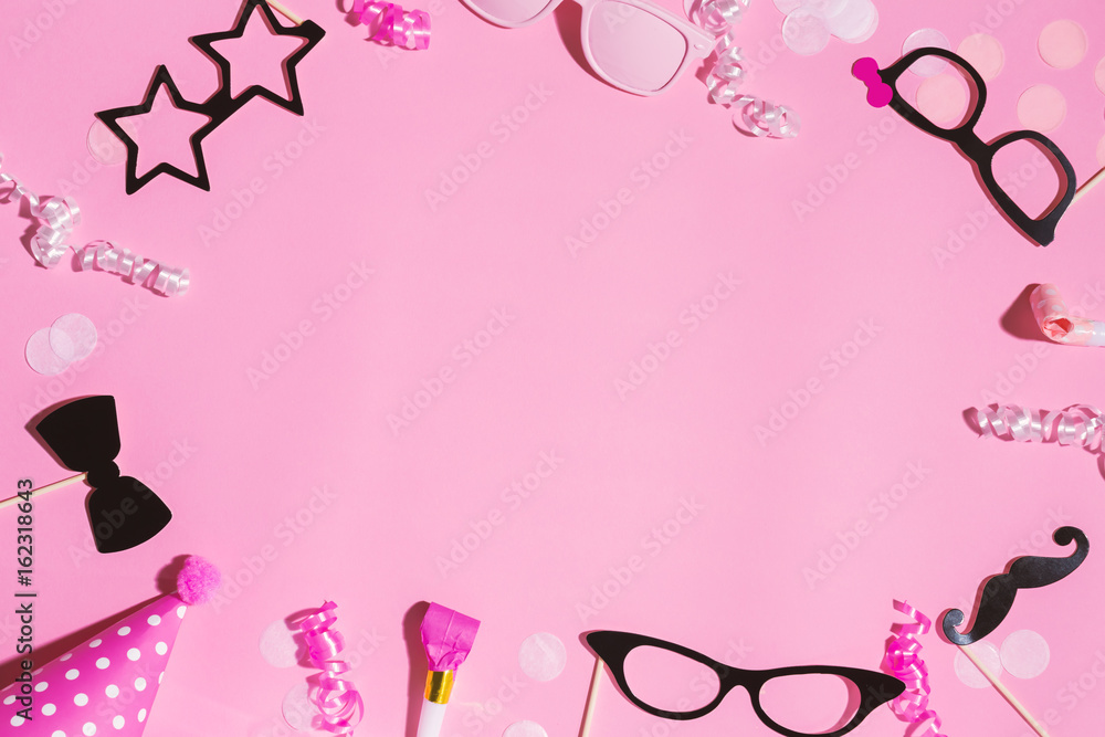 Party objects theme on a pink background