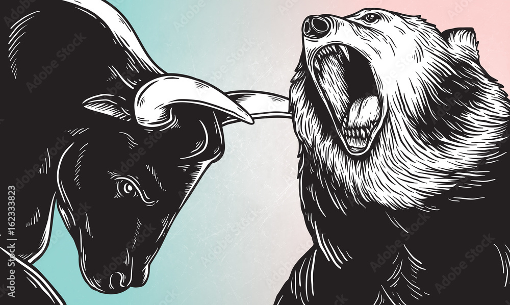 Bull and Bear Market Investment Business Icon Concept