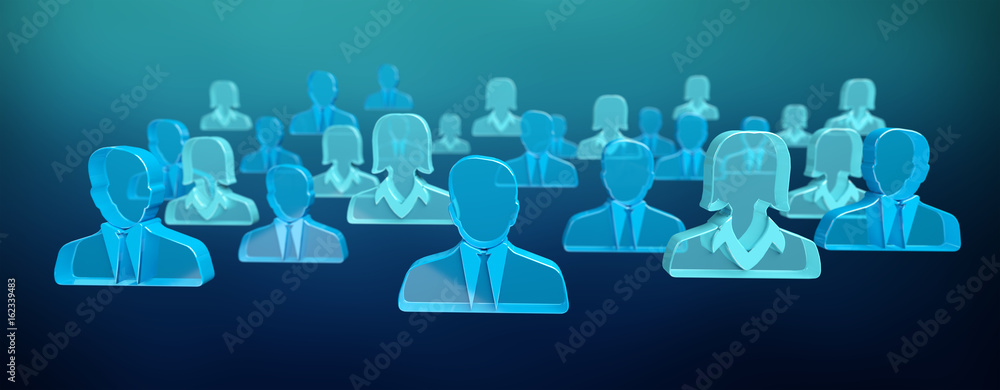 3D rendering group of icon blue people