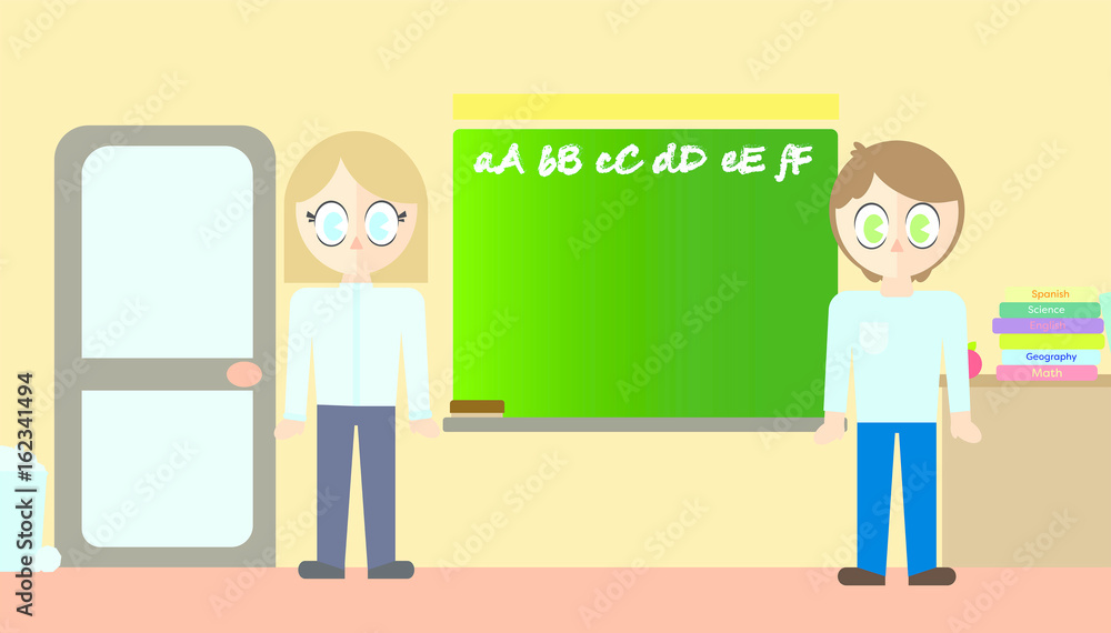 学校老师站在教室里的矢量