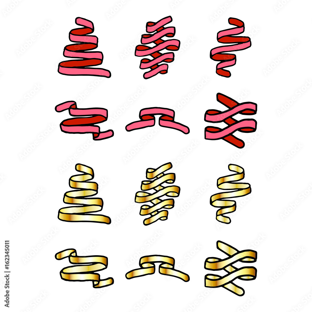白色背景下各种红色和金色缎带的矢量集