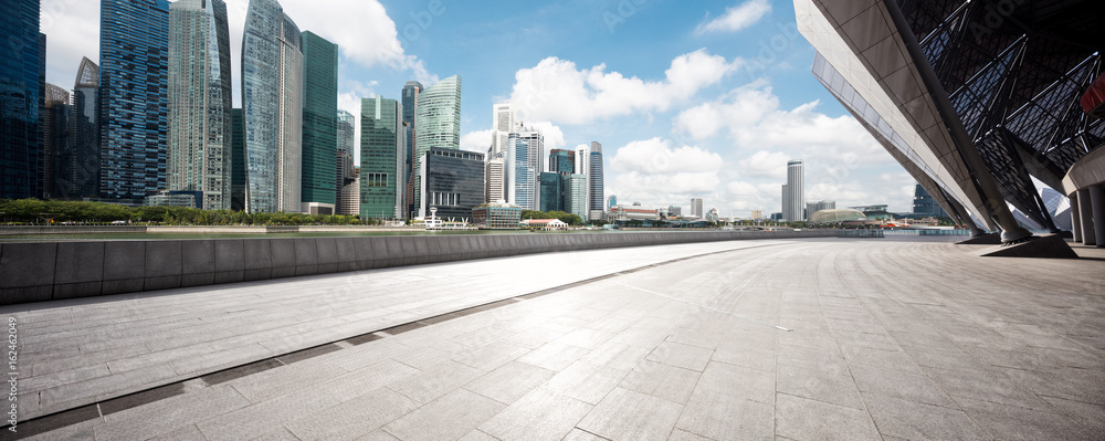 empty floor with modern buildings