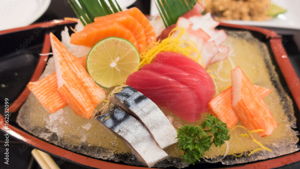 japanese sashimi set on boat plate