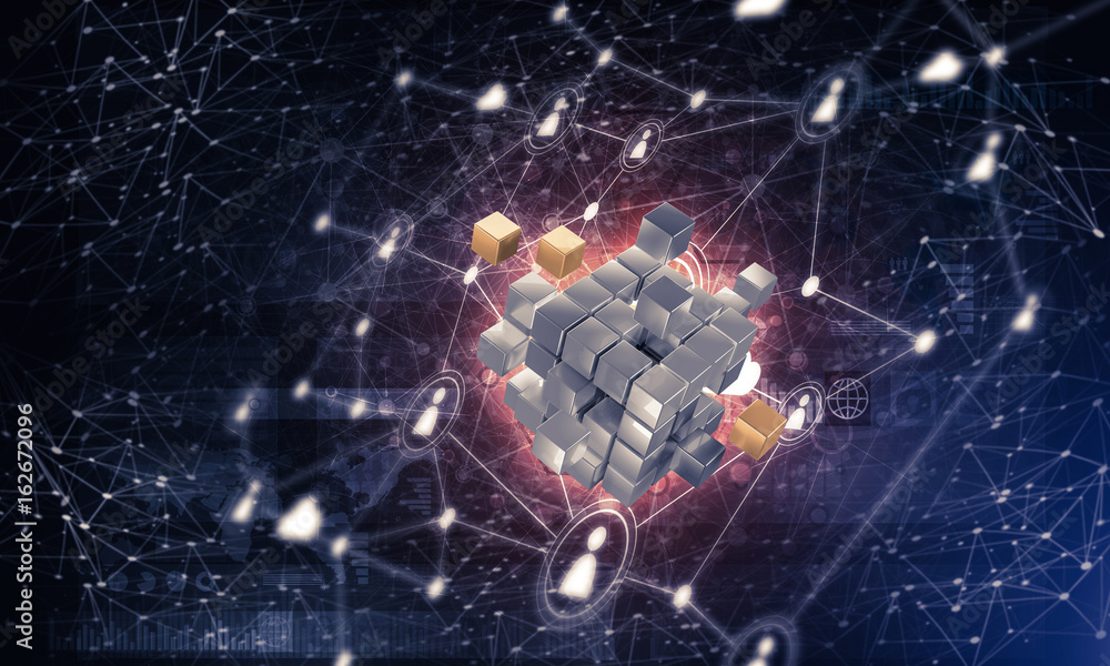 互联网和网络的概念与d上的数字立方体图形