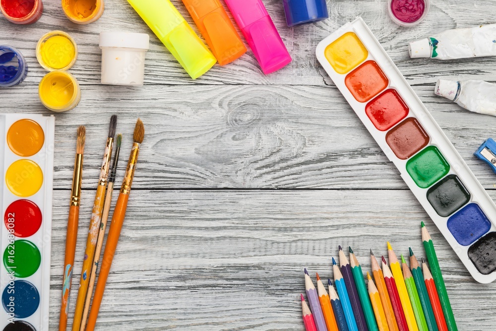 Colorful drawing supplies.