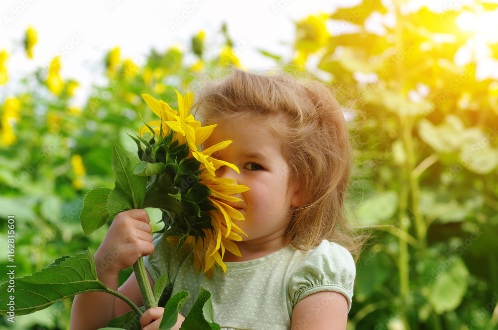  girl and sunflower on the field