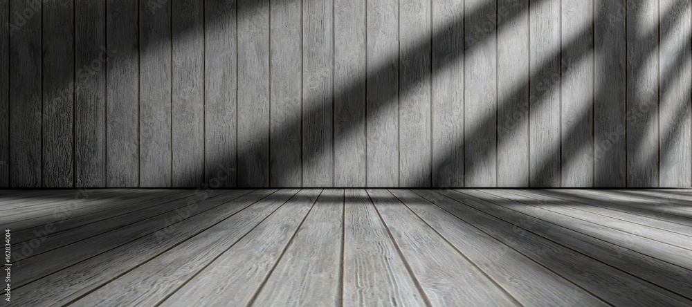 Fondo de arquitectura.Interior de casa.Habitación vacia con suelo de madera y pared de madera.Luz de