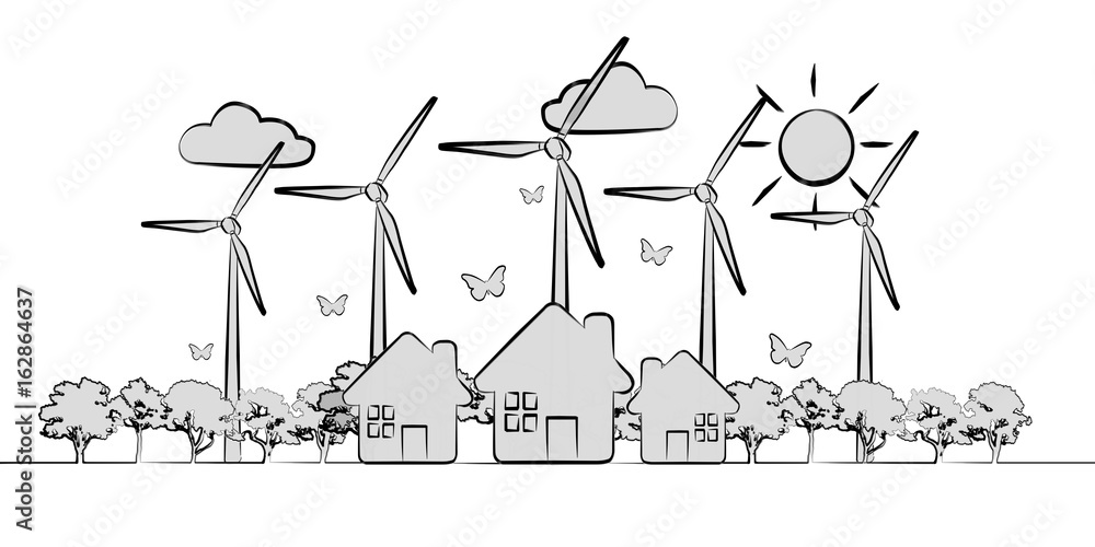 Hand-drawn renewable energy sketch