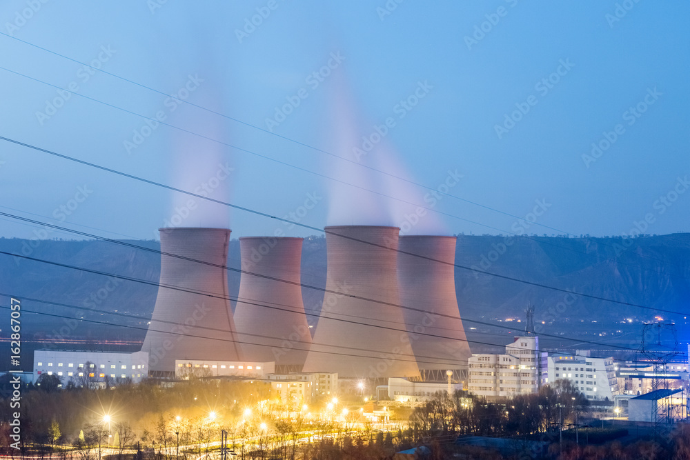 thermal power plant at dusk