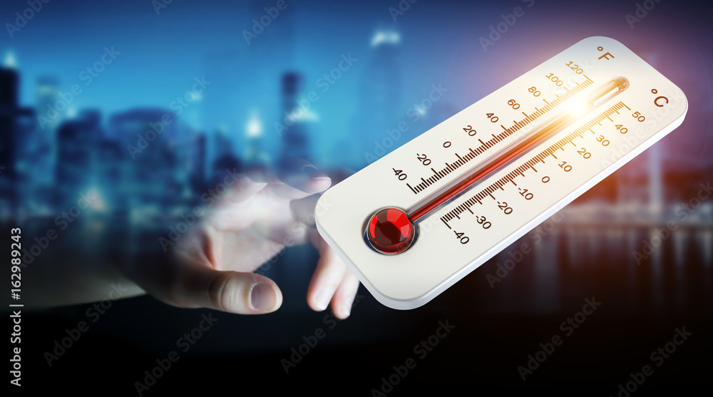 Businessman checking the temperature rise 3D rendering