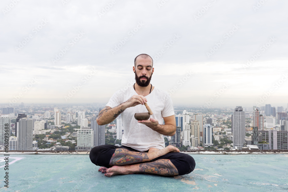 Man Practice Yoga Rooftop Concept