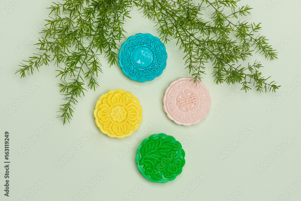 Chinese famous food. Mooncakes. Chinese pastries traditionally eaten during the Mid-Autumn Festival