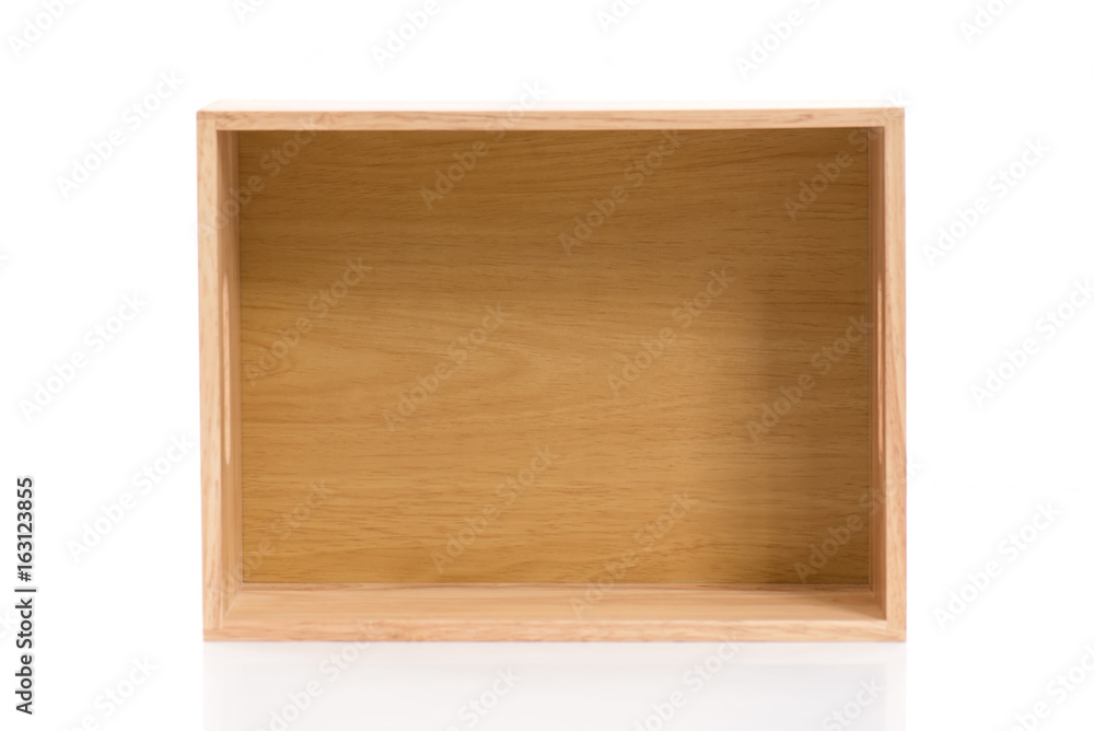 Wooden box on white background