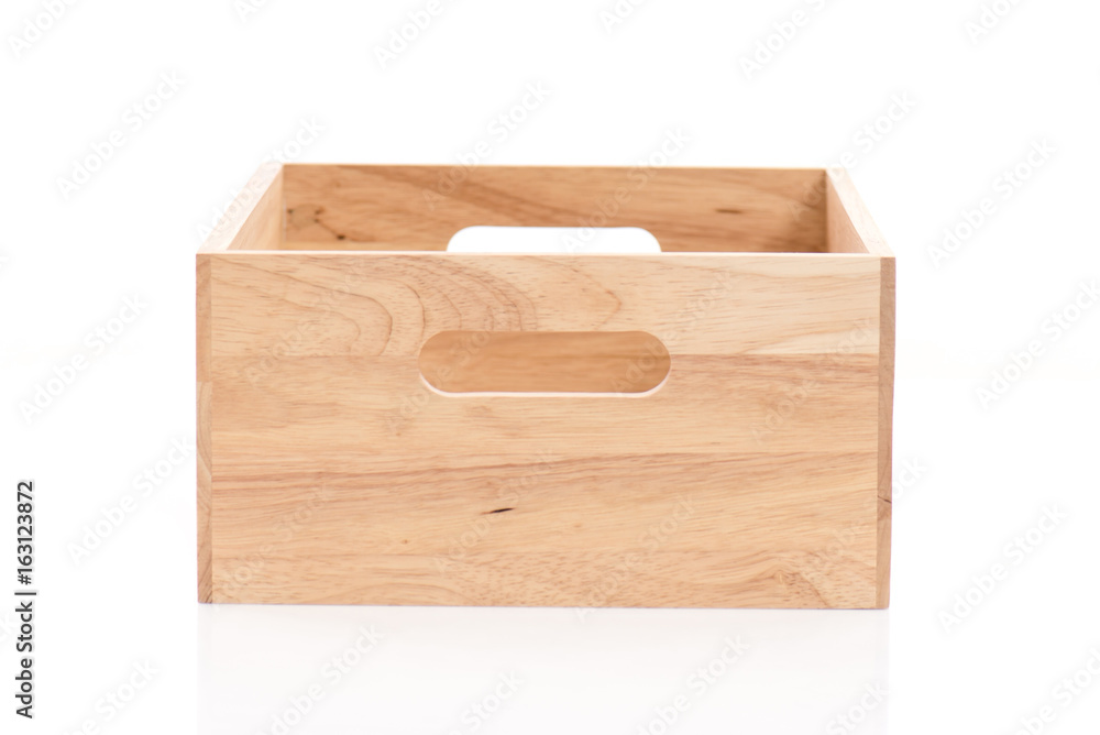 Wooden box on white background