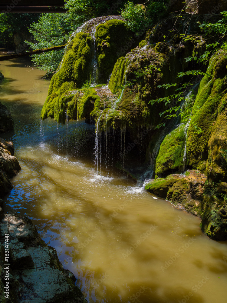 Mountain stream waterfall. Bigar mountain waterfall, Romania