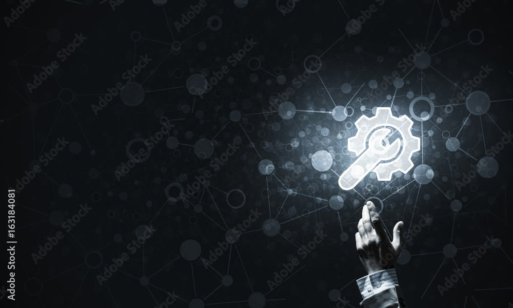 Technology conceptual image with gear digital symbol on dark bac