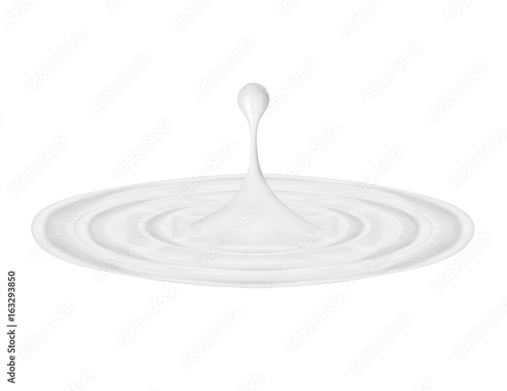 Splash of milk or cream with drop, isolated on white background