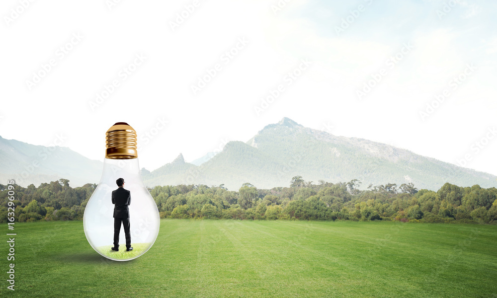 Businessman inside light bulb