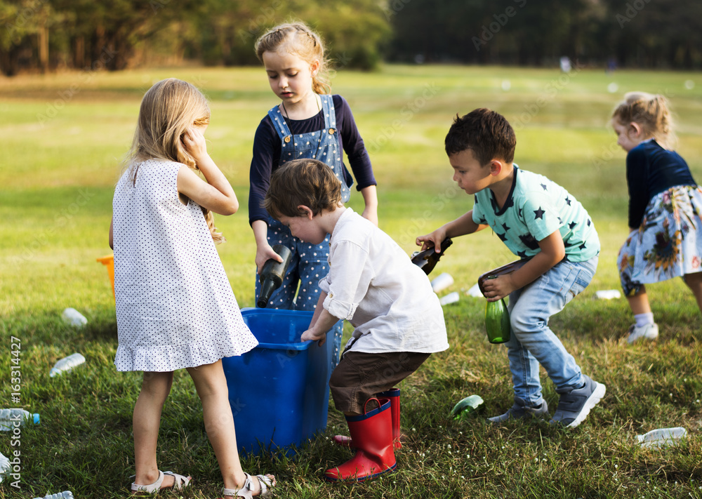 Group of kids school volunteer charity environment