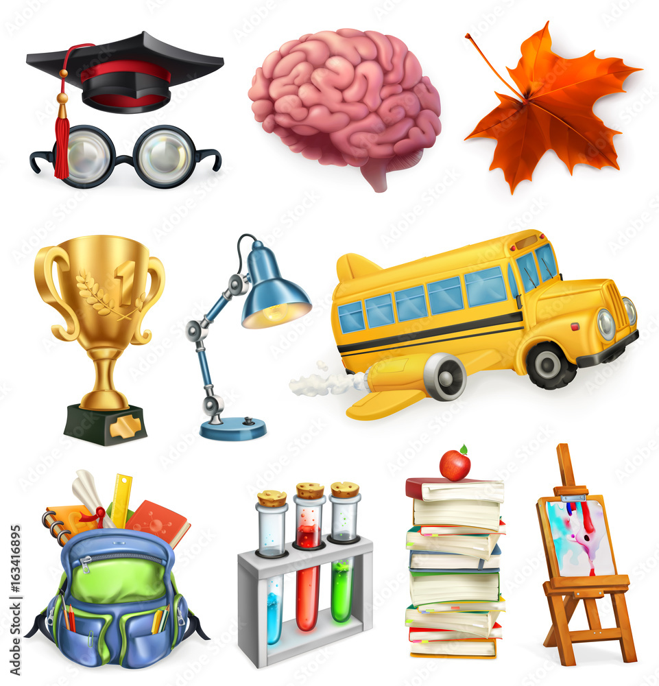 School and education, 3d vector icon set