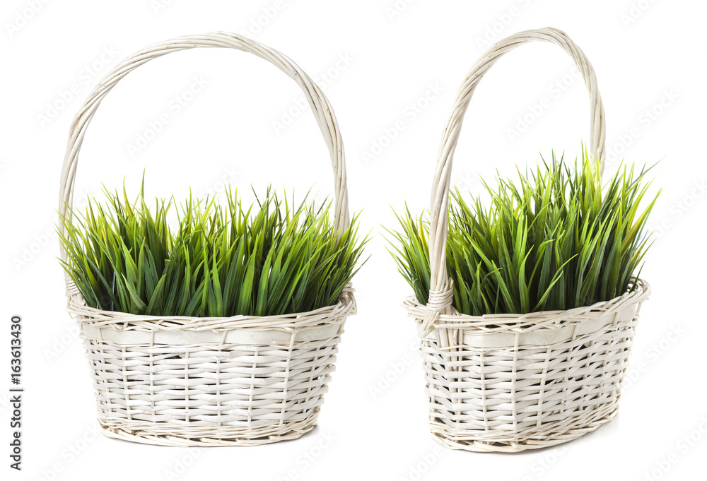 Grass in basket isolated on white background