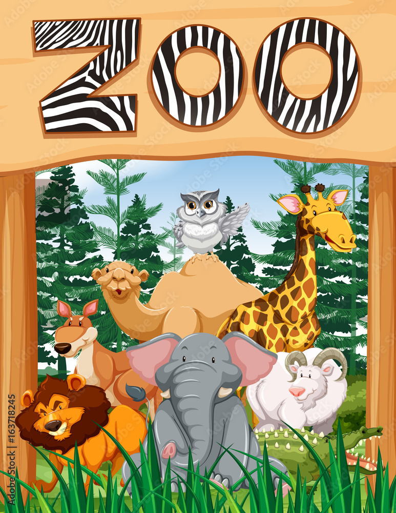 Wild animals under zoo sign