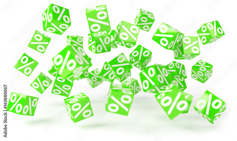 Green sales icons floating in the air 3D rendering