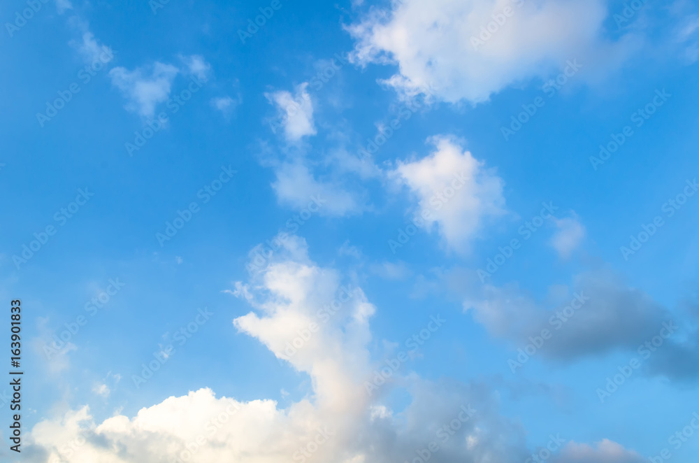 Blue skies with some clouds in the sky is bright.