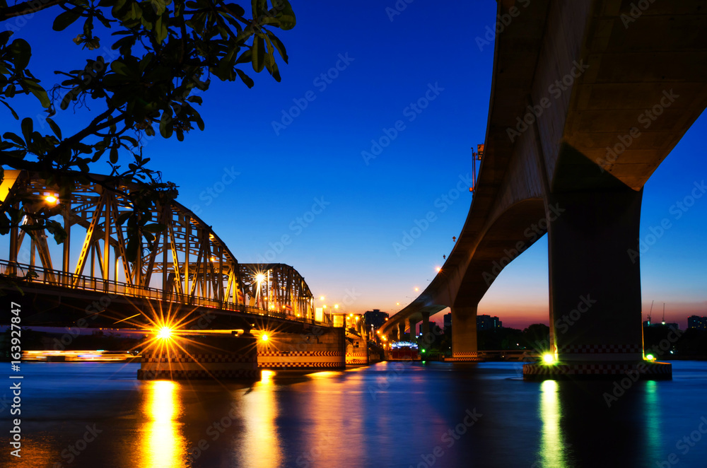 Evening light Bridge Bangkok in Thailand.