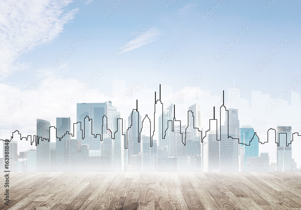 Background image with city center view as modern business life concept