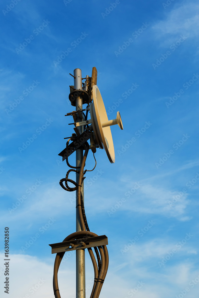 A satellite dish installed on the roof to connect the TV to allow viewing items.