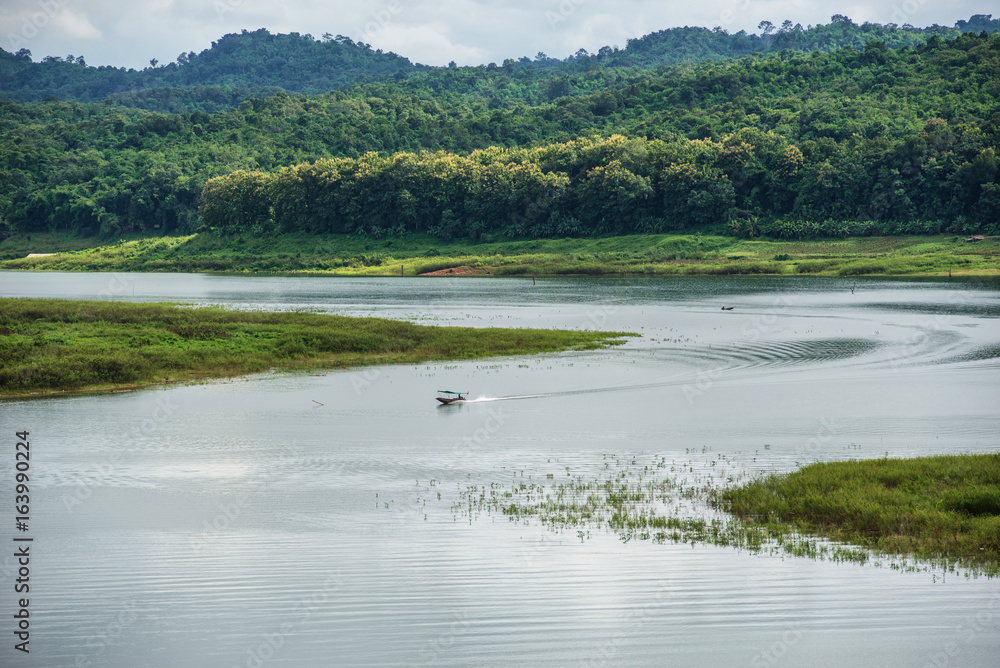 River, mountains and mist is beautiful.Tsonga Licking River in Thailand.