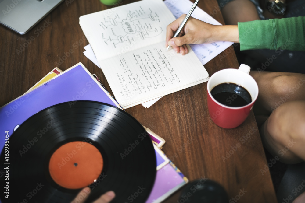 Human Hand Writing Notebook Vinyl Record Music Concept