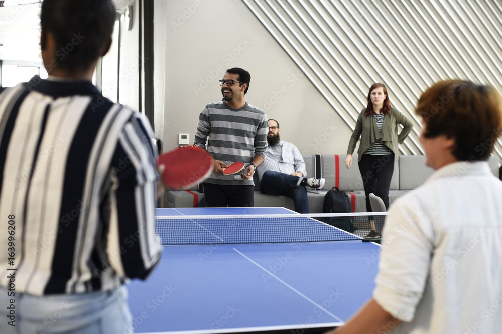 Startup Business People Playing Table Tennis Together During Break Time