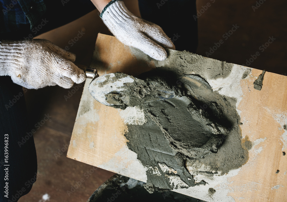 Handyman prepare cement use for construction