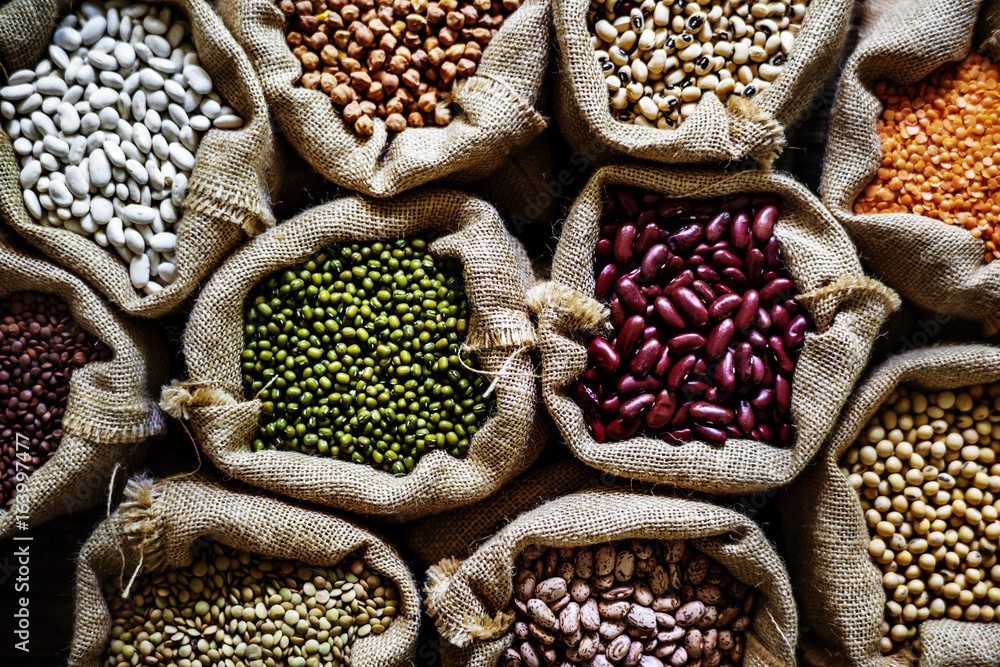 Variety of seeds products on the sack