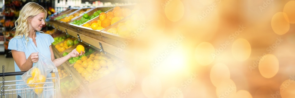 Woman Shopping with sparkling light bokeh transition