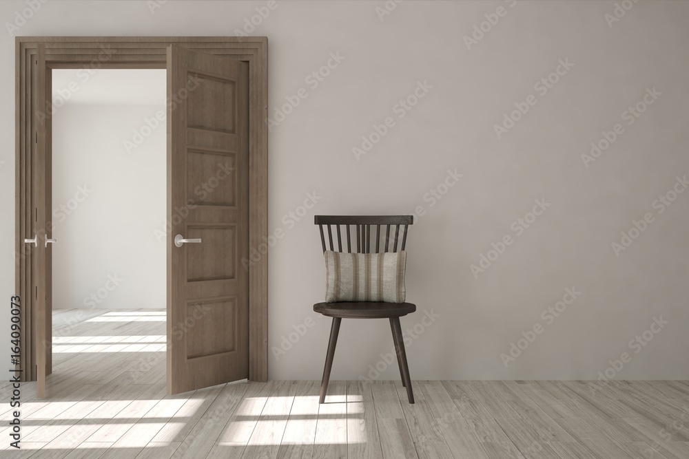 White empty room. Scandinavian interior design. 3D illustration