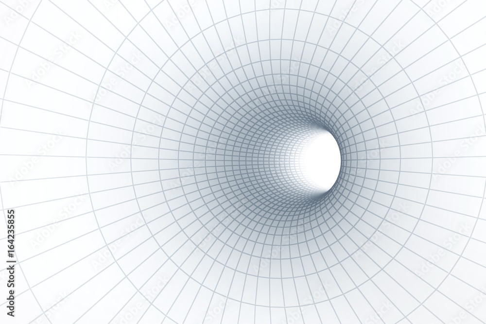 带有网格背景的3d白色隧道。