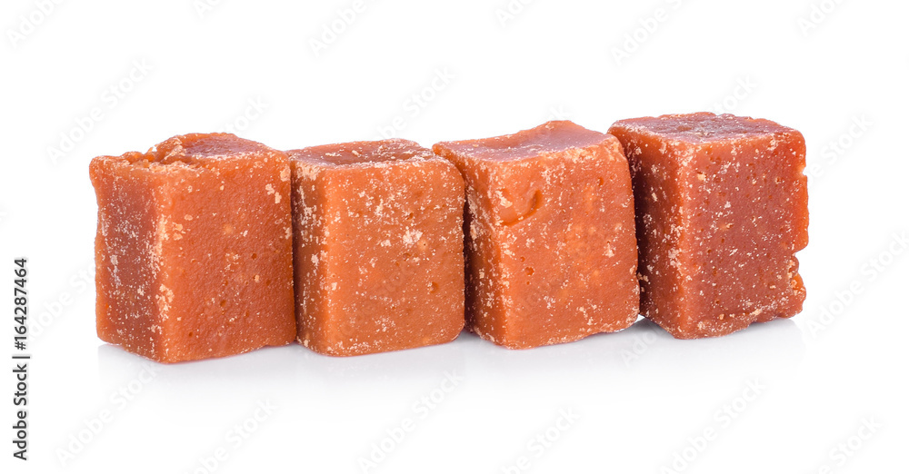 The palm sugar or Jaggery on white background