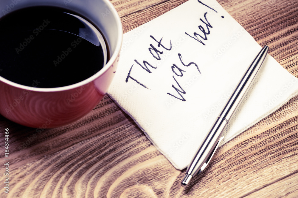 Romantic message written on napkin