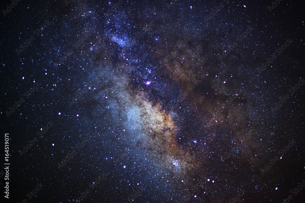 The center of milky way galaxy. Long exposure photograph.with grain