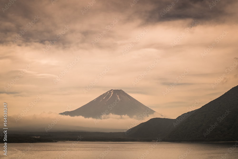 Mt.Fuji and Motosu lake in summer season