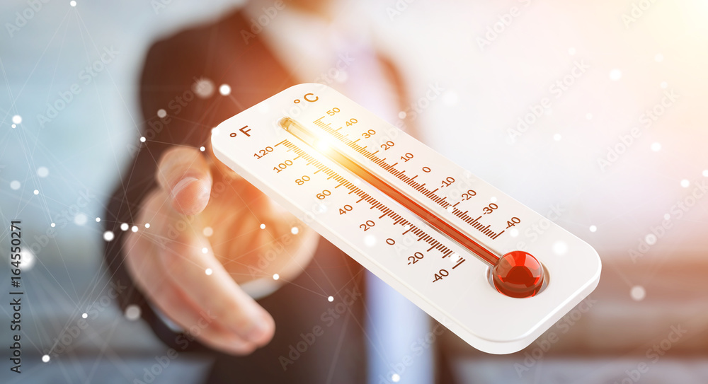 Businessman checking the temperature rise 3D rendering