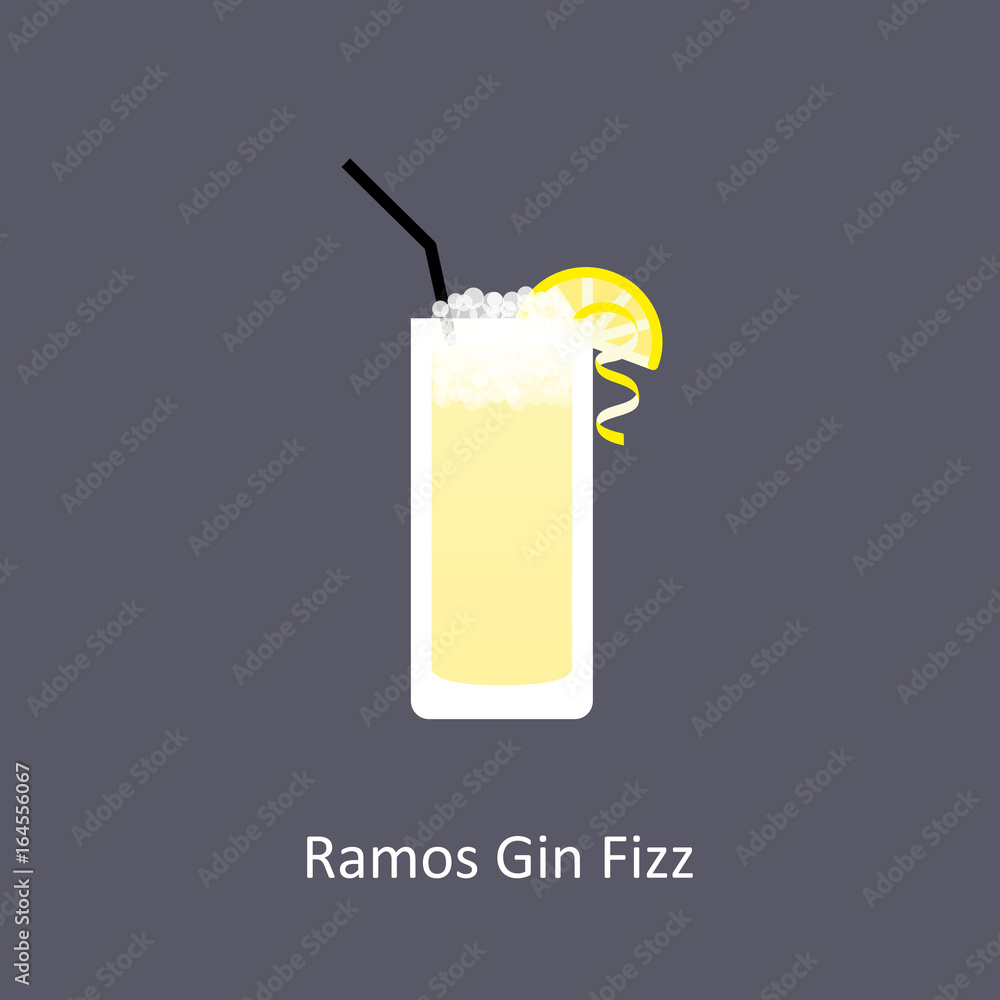 Ramos Gin Fizz鸡尾酒图标，深色背景，平面风格