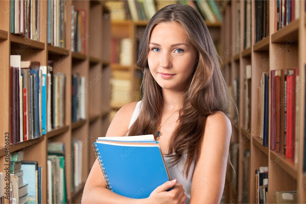 Woman in library.