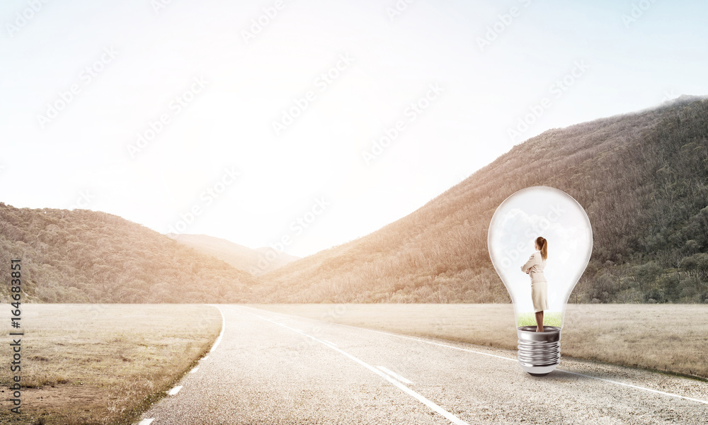 Businesswoman inside light bulb